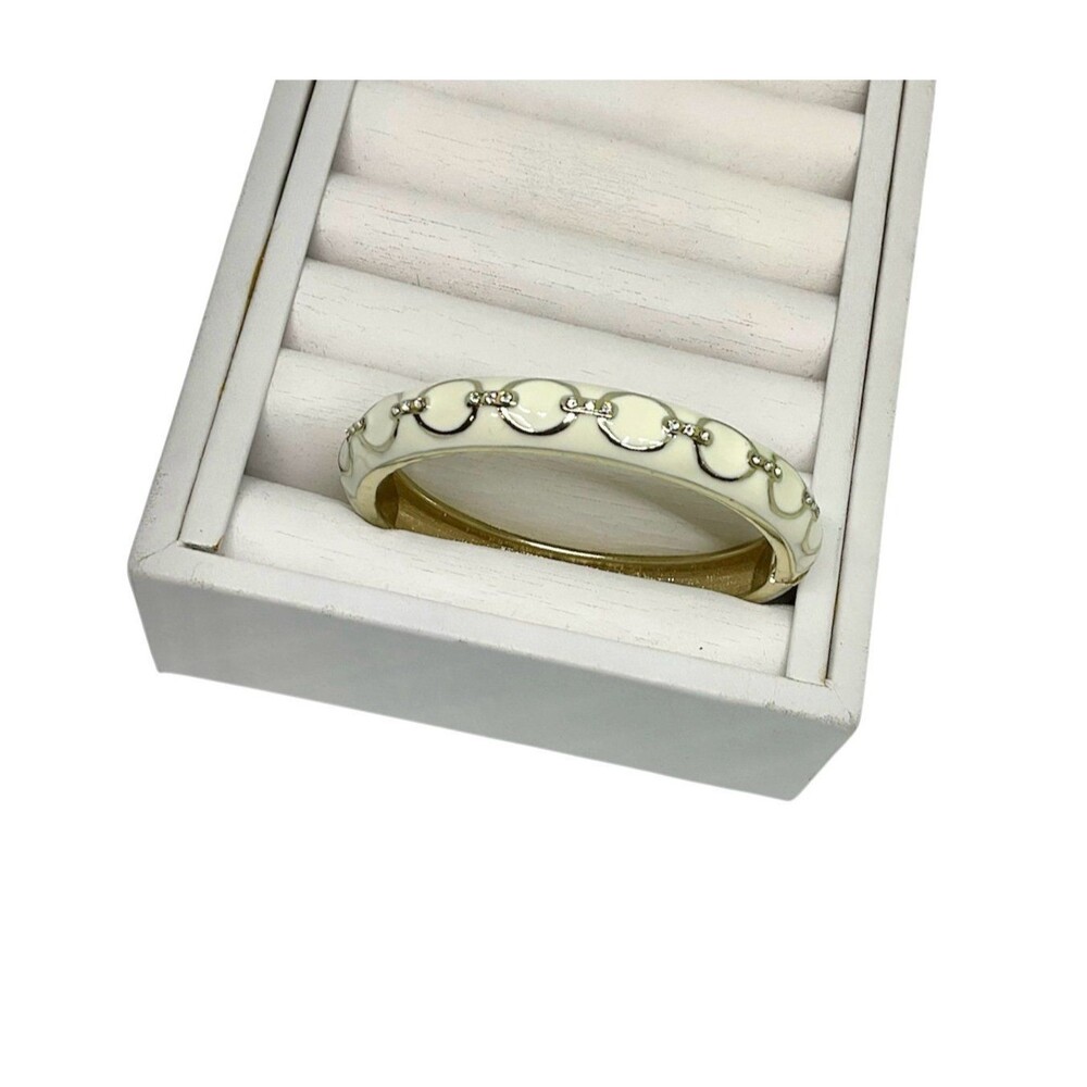Enamel Off White & Gold Links with Crystal Bangle Bracelet